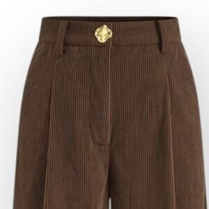 Commense Corduroy Wide Leg Pleated Pants Brown XL NWT Tailored Minimalist